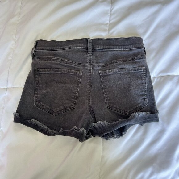 Express Womens 0 Black Denim Shortie Mid Rise Cuffed Shorts Supersoft Stretch - Picture 6 of 6